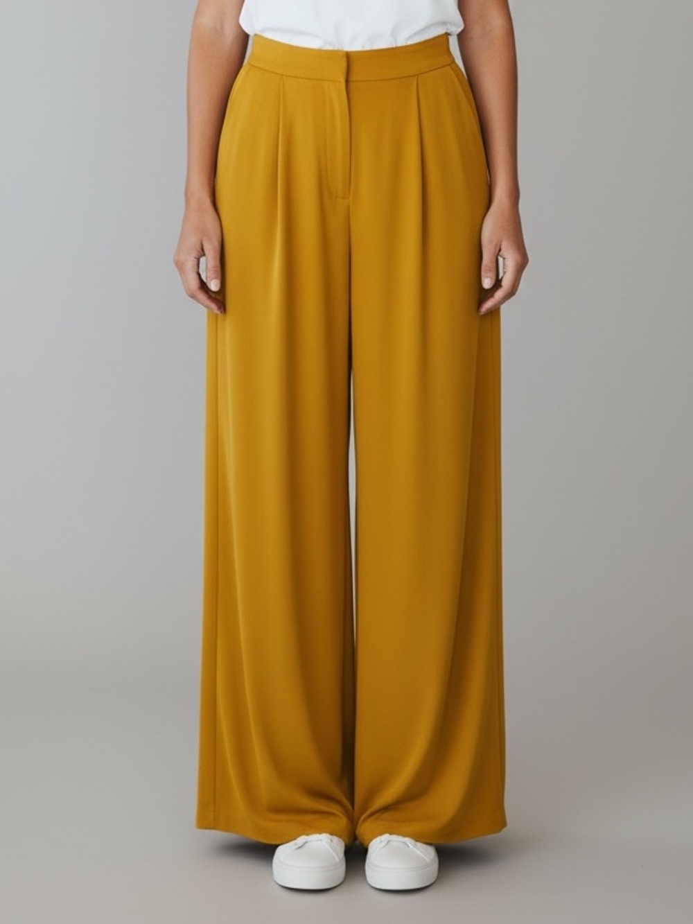 High-Rise Wide-Leg pants chiffon  in Mustard